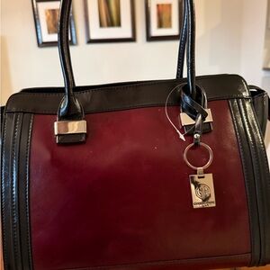 Burgundy and Black Leather Handbag